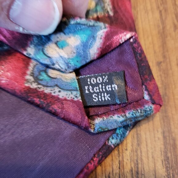 Zylos George Machado Silk Red and Blue Geometric 4 Inch Wide Men's Necktie - Picture 4 of 5